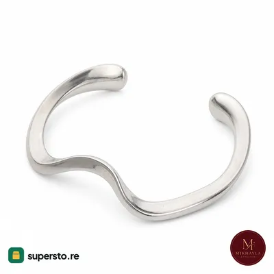 Gelang cuff perak bergelombang wave minimalis open cuff wanita elegan fashion