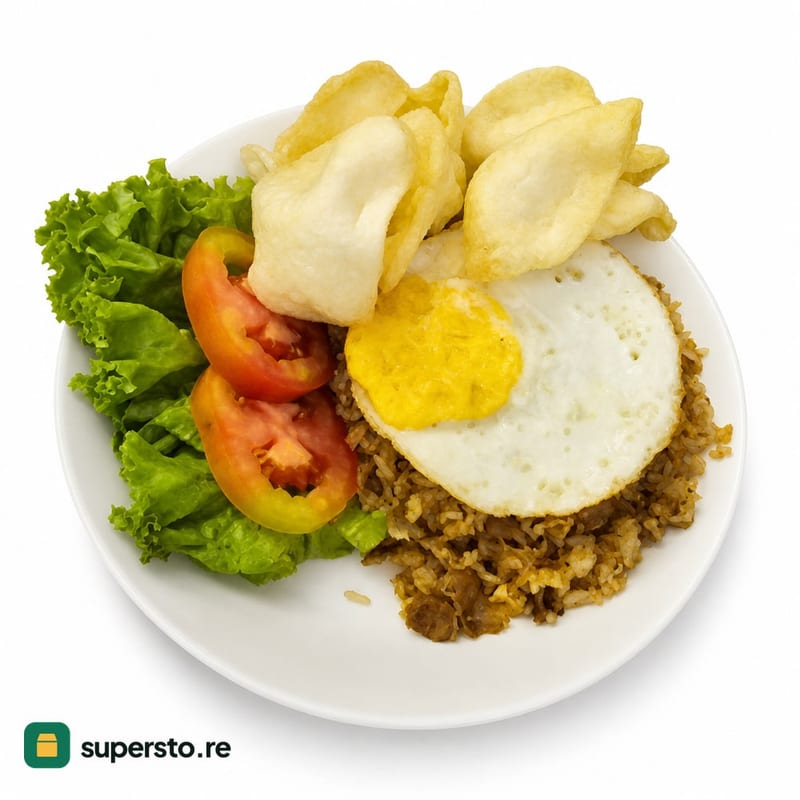 nasi goreng klashika telur mata sapi komplit porsi takeaway kerupuk selada