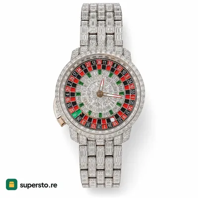Silver wristwatch with full baguette stones and roulette dial