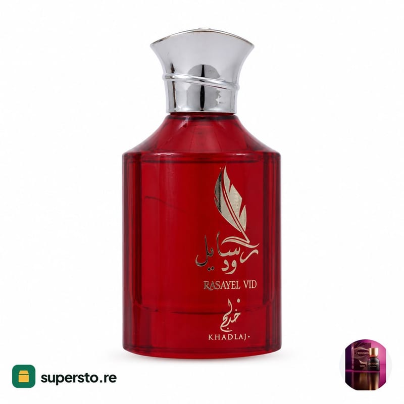 parfum wanita khadlaj rasayel vid botol merah kaca tutup metalik cetak emas