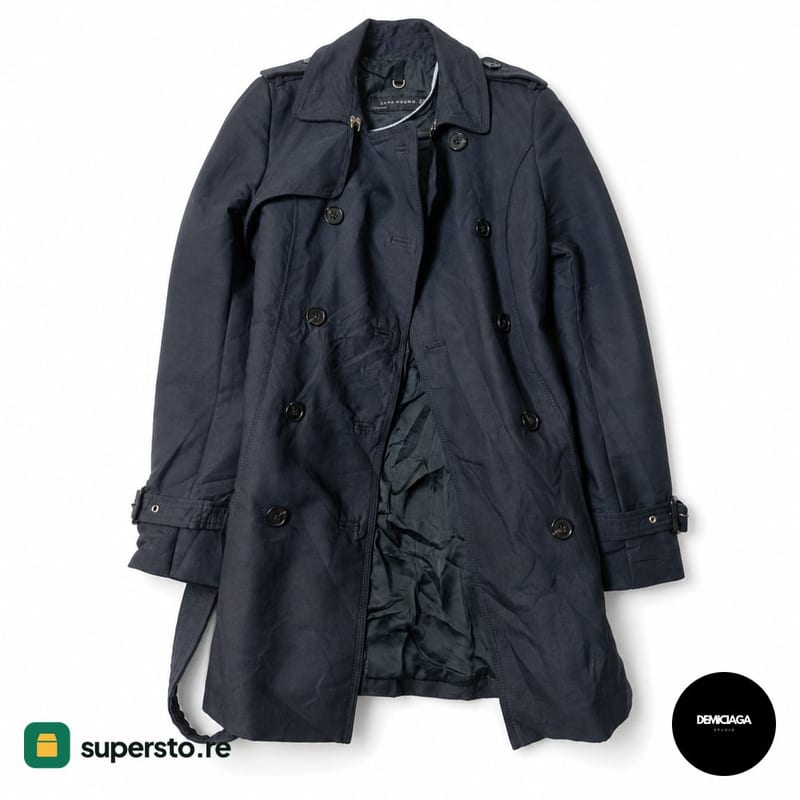 ZARA Trench Coat Black Woman Double-Breasted (Preloved)