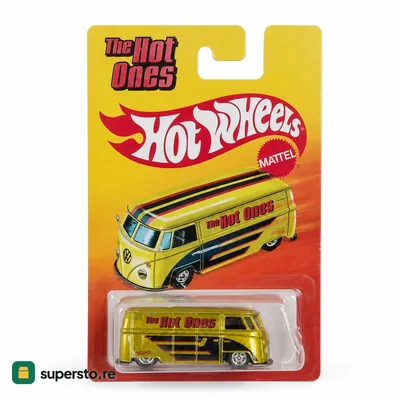 Diecast VW Kombi van, yellow Hot Wheels mini in blister pack