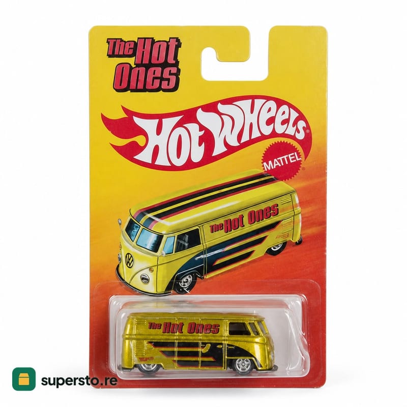 Diecast VW Kombi van, yellow Hot Wheels mini in blister pack