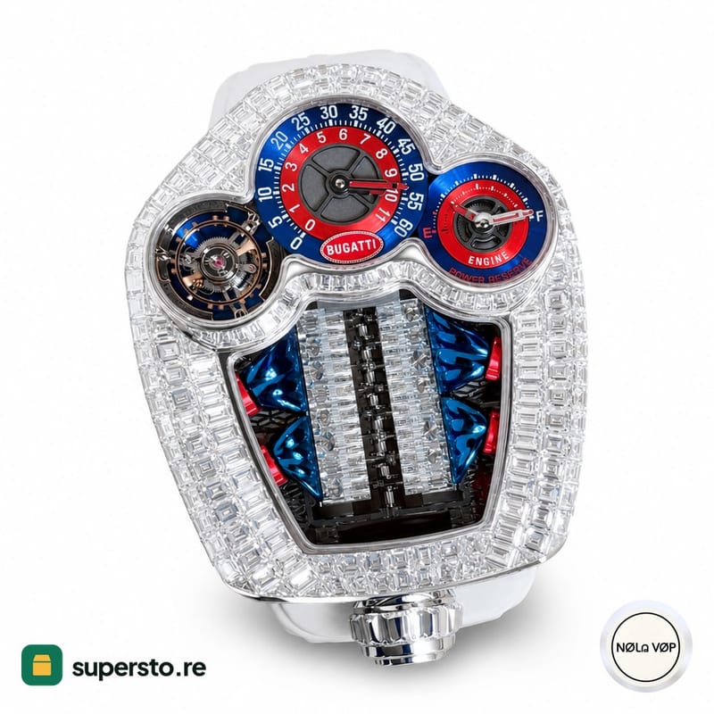 Men's wristwatch with Bugatti engine motif — Jacob & Co. silver case