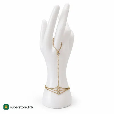 Hand chain bracelet - gold-tone metal with crystal beads and double wrist chains