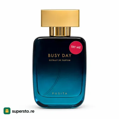 parfum busy day 50 ml extrait de parfum botol kaca biru kehijauan tutup emas
