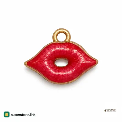 Charm - small red glossy lips with gold loop for bracelets