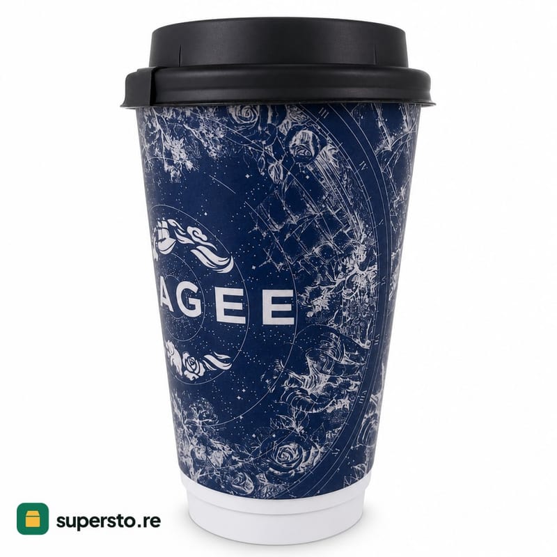 Tea cup tutup hitam| gelas teh travel paper cup biru motif bekas - cup kopi