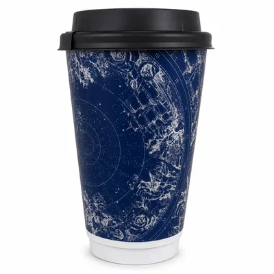 Tea cup tutup hitam| gelas teh travel paper cup biru motif bekas - cup kopi