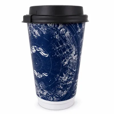 Tea cup tutup hitam| gelas teh travel paper cup biru motif bekas - cup kopi