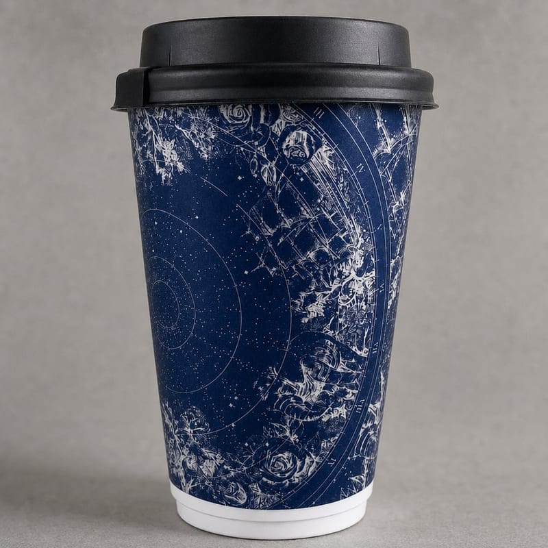 Blue patterned paper cup